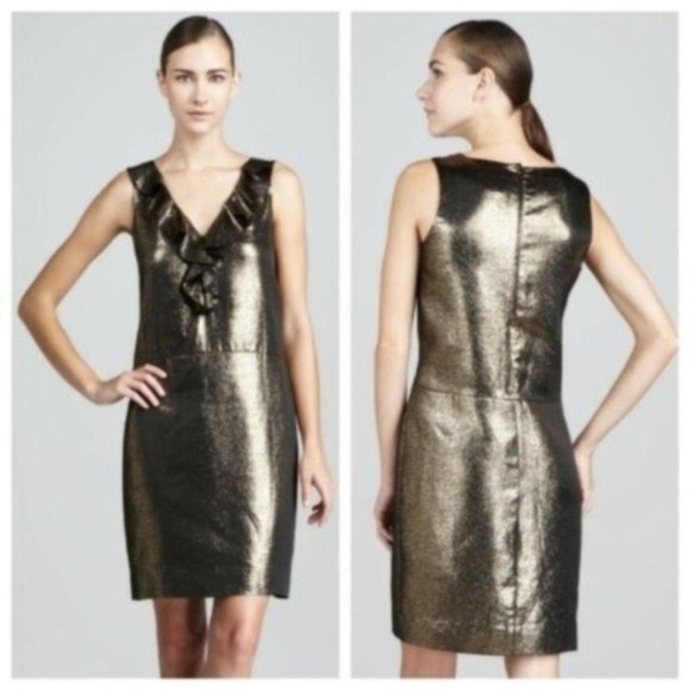 Kate Spade Gold Metallic Ruffle Vannie Dress 8‎ NWT
